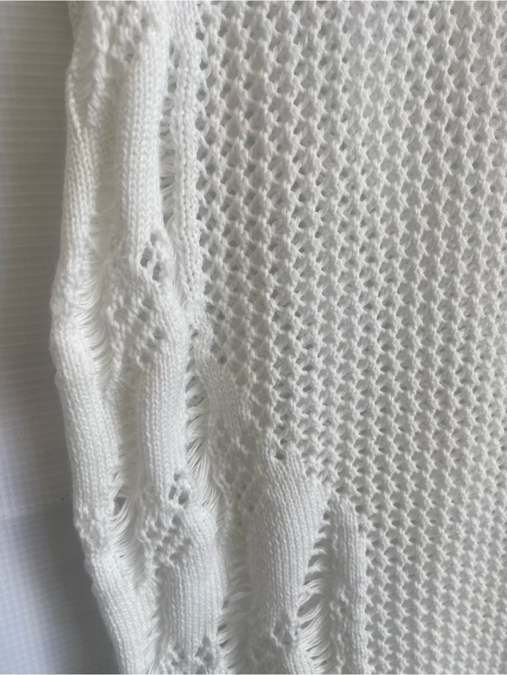 White Open-Knit Distressed Women's Sweater